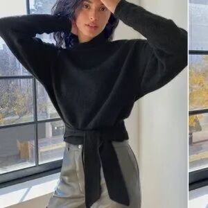 Wilfred Aritzia Black Alpaca Blend Wrap Sweater Size S Tie Front